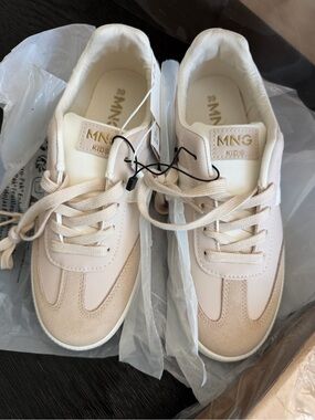 Mango Kids Beige and Cream Lace-Up Sneakers